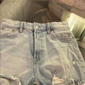 Zara Light Blue Distressed Jean Shorts